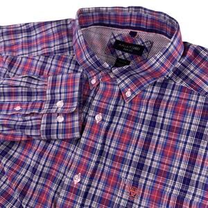 Ariat Pro Series Men's XL Button Down Pocket Blue Red Check Rodeo Cowboy Shirt